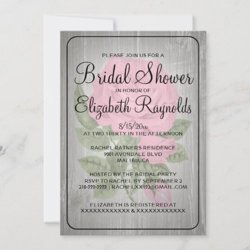 Pink Black Rustic Floral Bridal Shower Invitations
