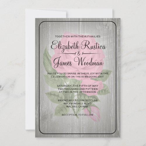 Pink &amp; Black Rustic Floral Wedding Invitations