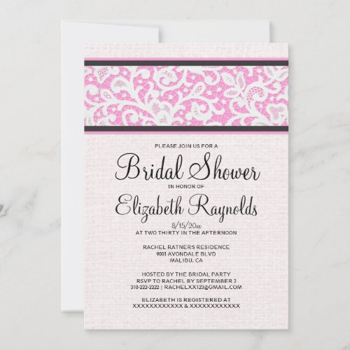 Pink Black Rustic Linen Bridal Shower Invitations