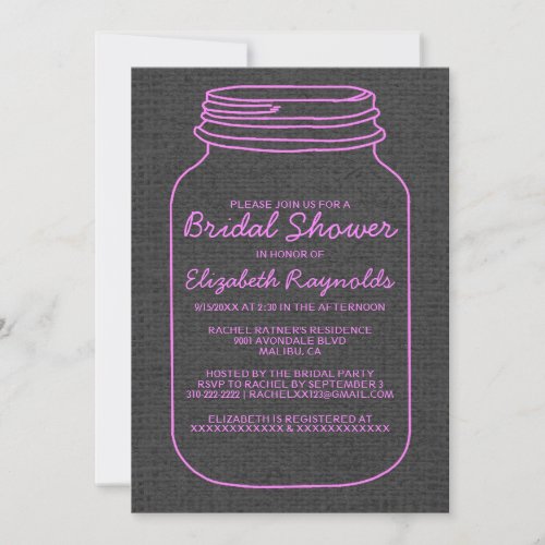 Pink Black Rustic Mason Jar Bridal Shower Invites