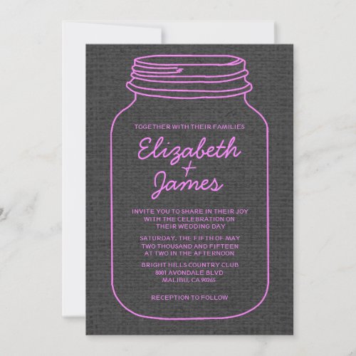 Pink &amp; Black Rustic Mason Jar Wedding Invitations