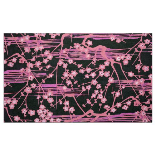PINK BLACK SAKURA FLOWERS Japanese Floral Pattern  Fabric