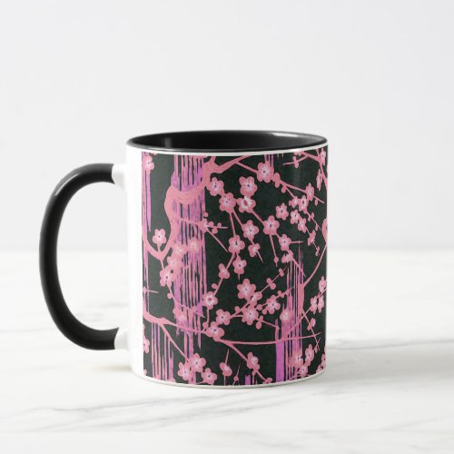PINK BLACK SAKURA FLOWERS Japanese Floral Pattern Mug