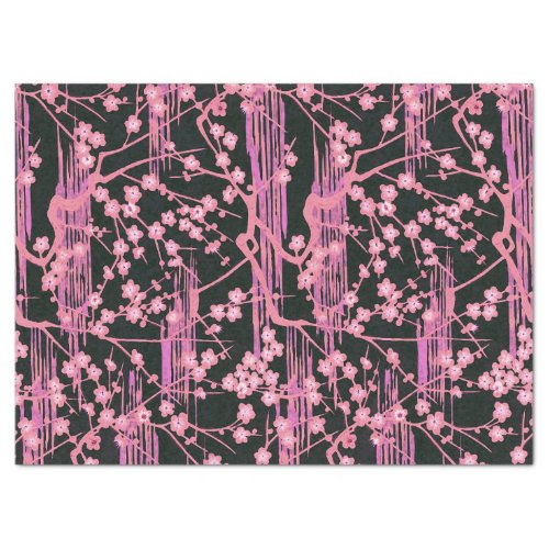 PINK BLACK SAKURA FLOWERS Japanese Floral Pattern Tissue Paper