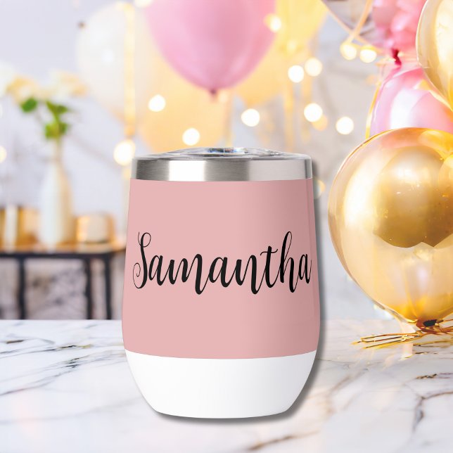 Pink Black Script Monogram Bachelorette party Thermal Wine Tumbler (Pink Black Monogrammed Name Bachelorette party Bridesmaid gift thermal wine tumbler)