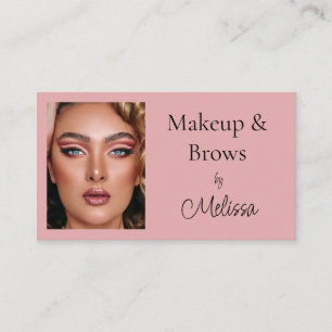 Pink Black Script Photo Makeup and Brows Business Card