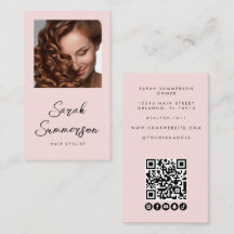 Pink Black Script Photo QR Code Hair Stylist