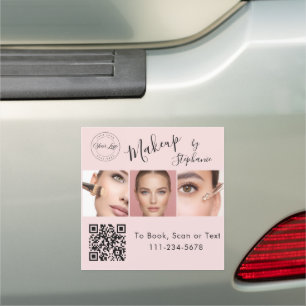 Pink Black Script Your Logo 3 Photo Makeup Car Magnet