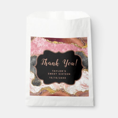 Pink Black Sequins Agate Sweet Sixteen Thank You Favor Bag