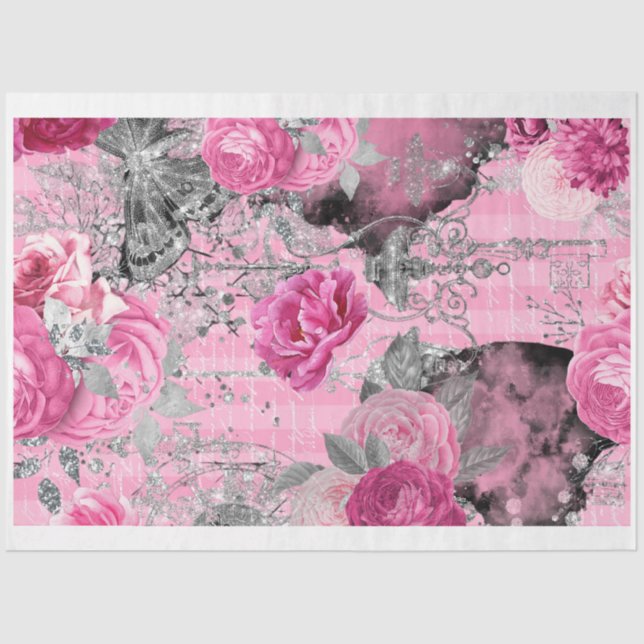 Pink & Black Shabby Glam Couture 4 Decoupage Paper (Front)