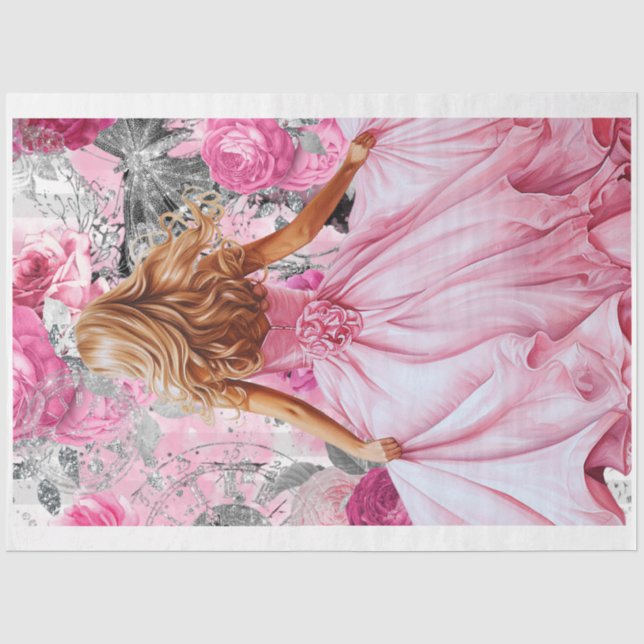 Pink & Black Shabby Glam Dress Decoupage Paper (Front)