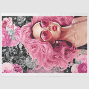 Pink & Black Shabby Glam Girl Decoupage Paper