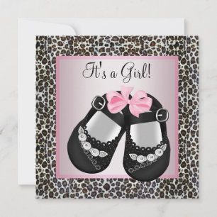 Pink Black Shoes Pink Leopard Baby Girl Shower Invitation