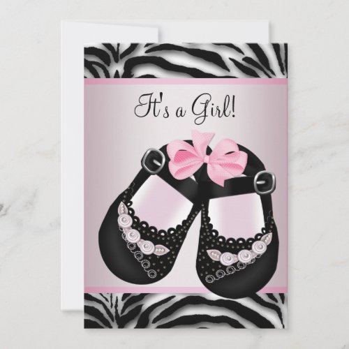 Pink Black Shoes Pink Zebra Baby Shower Invitation