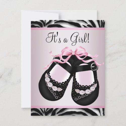 Pink Black Shoes Pink Zebra Baby Shower Invitation