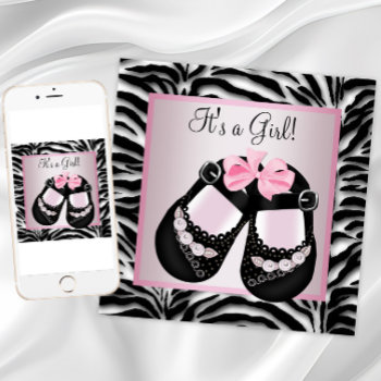 Pink Black Shoes Pink Zebra Baby Shower Invitation by BabyCentral at Zazzle