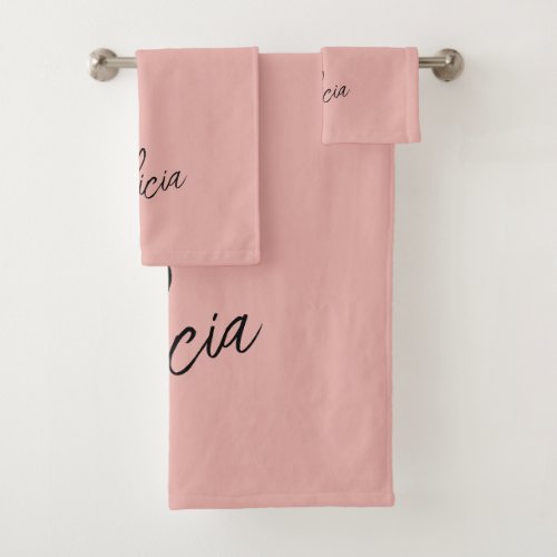 Pink black signature script name personalized  bath towel set