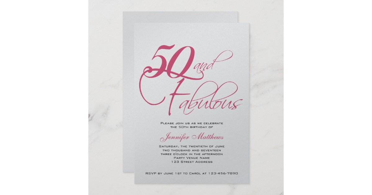 Pink Black Silver 50th Birthday Invitations Zazzle