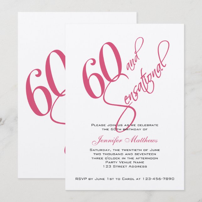 Pink Black Silver 60th Birthday Invitations (Front/Back)