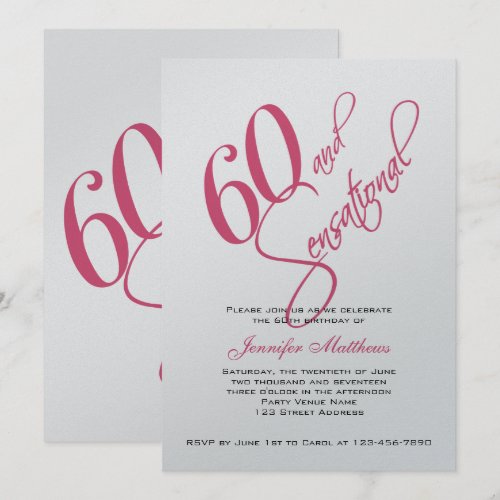 Pink Black Silver 60th Birthday Invitations