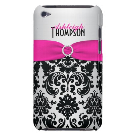Pink, Black, Silver Damask Ipod Touch Case