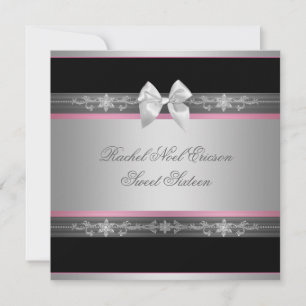 Pink Black Silver Elegant Sweet Sixteen Invitation