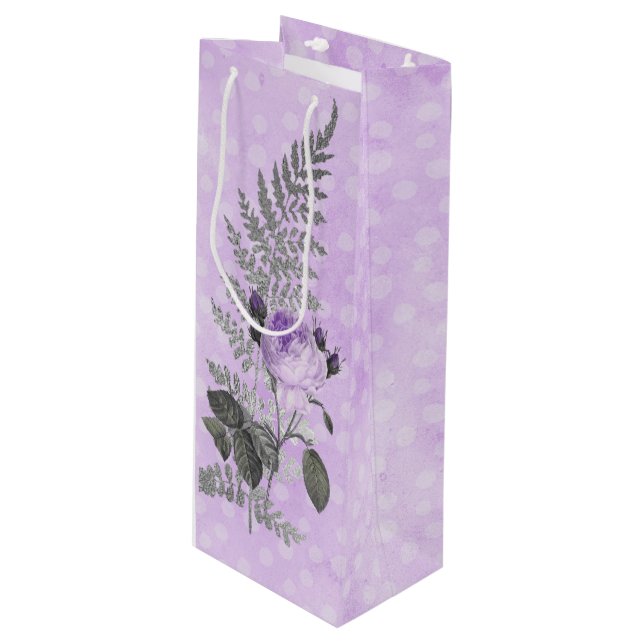 PINK BLACK SILVER FLOWERS  WINE GIFT BAG (Front Angled)