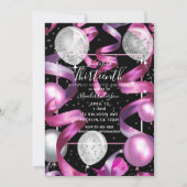 Pink Black Silver Glitter 13th Birthday Photo Invitation (Front)