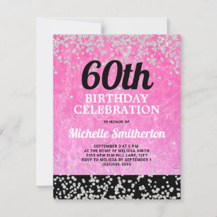 Pink Black Silver Glitter Adult 60th Birthday Card
