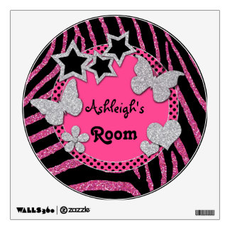 Pink Black Silver Glitter LOOK Zebra Wall Decal