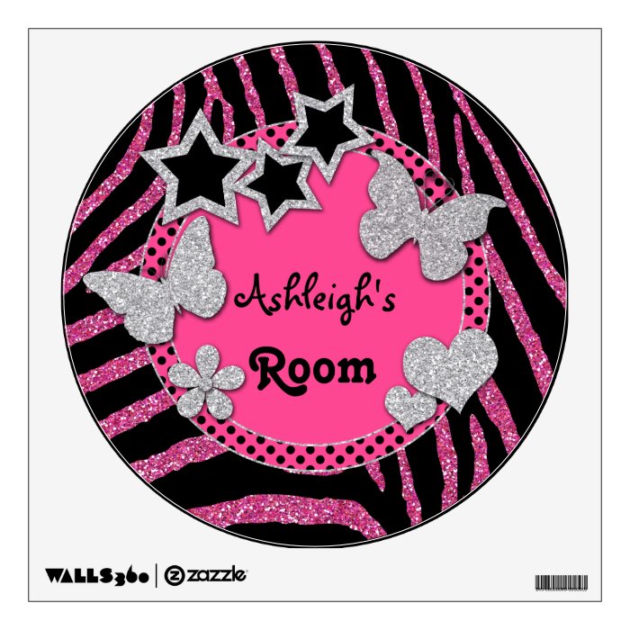 Pink Black Silver Glitter LOOK Zebra Wall Decal