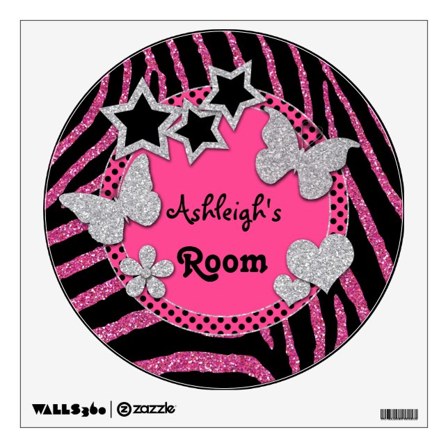 Pink Black Silver Glitter LOOK Zebra Wall Decal (Front)