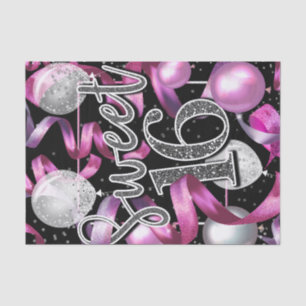 Pink Black Silver Glitter Sweet 16 Birthday Party Tissue Paper