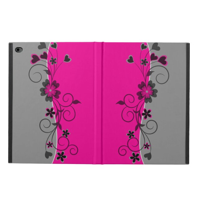 Pink Black Silver swirly flowers and hearts design Powis iPad Air 2 Case (Outside)