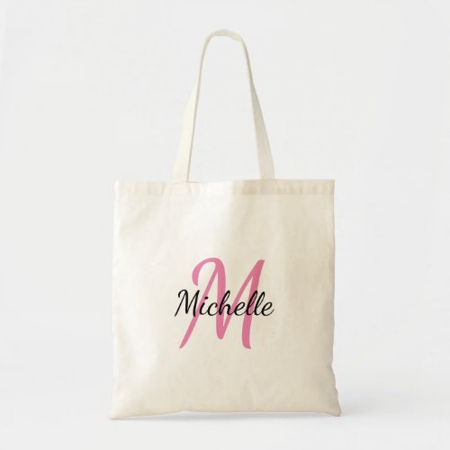 Pink  Black Simple Monogram Classic Trendy Tote Bag