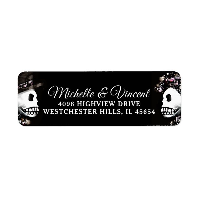 Pink & Black Skeleton Custom Small Wedding Address Label (Front)