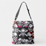Pink Black Skull Bling Pattern Crossbody Bag at Zazzle