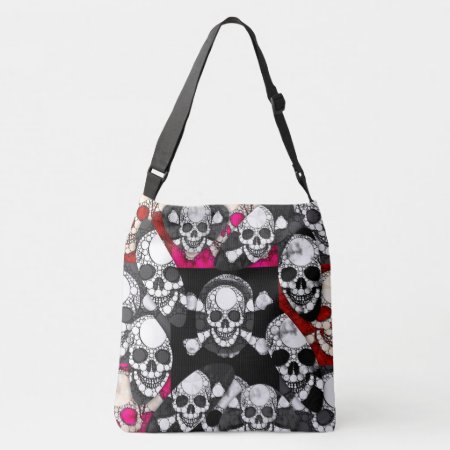Pink Black Skull Bling Pattern Crossbody Bag