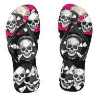 Pink Black Skull Bling Pattern Flip Flops
