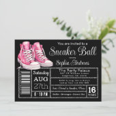 Pink Black Sneaker Ball Birthday Party Shoe Label Invitation | Zazzle