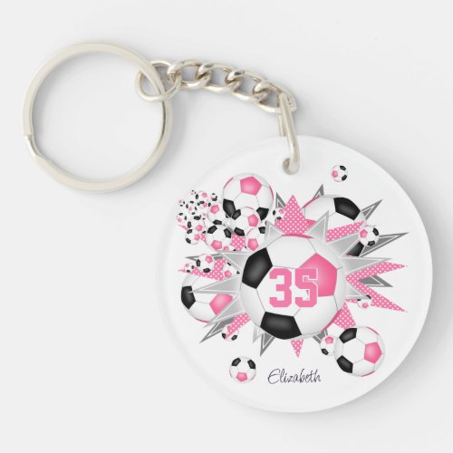 Pink black soccer ball blowout athlete name  keychain