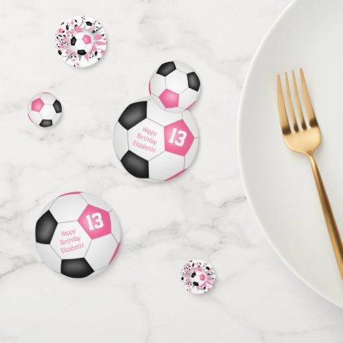 pink black soccer ball blowout birthday party confetti