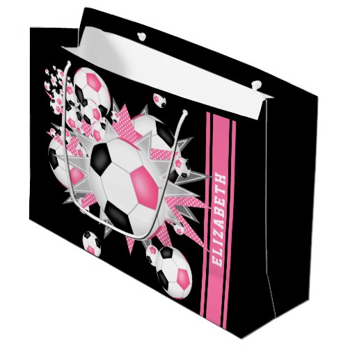 Pink black soccer ball blowout personalized large gift bag