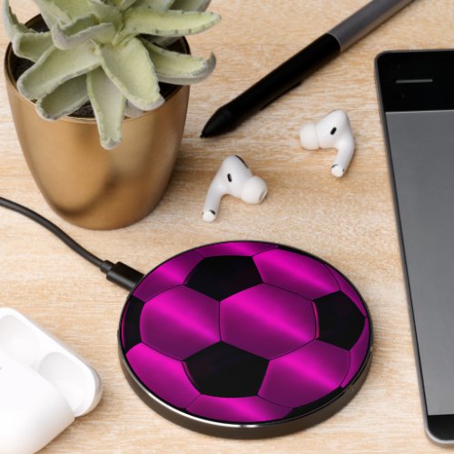 Pink Black Soccer Ball Futbol Wireless Charger