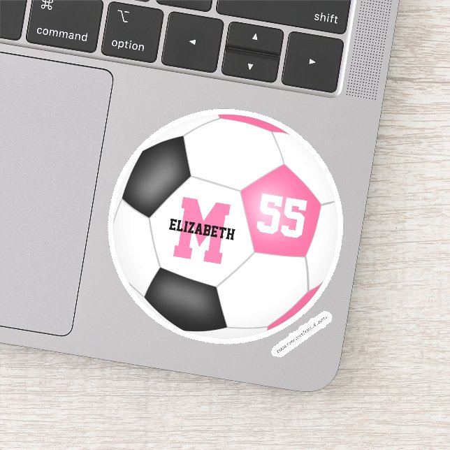 Pink black soccer ball girls personalized  sticker (Detail)