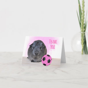Pink Black Soccer Ball Guinea Pig Horizontal Letterpress Thank You Card