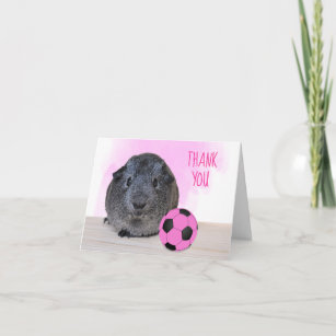 Pink Black Soccer Ball Guinea Pig Horizontal Thank You Card