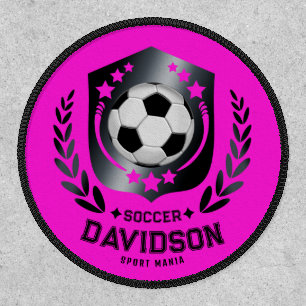 Pink Black Soccer Ball With Custom Name Text Patch