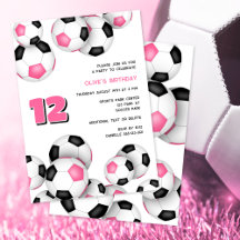 pink black soccer balls kids birthday party