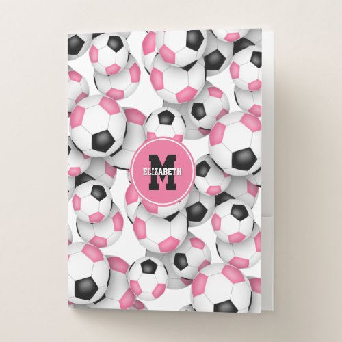 pink black soccer balls pattern girls sports pocket folder